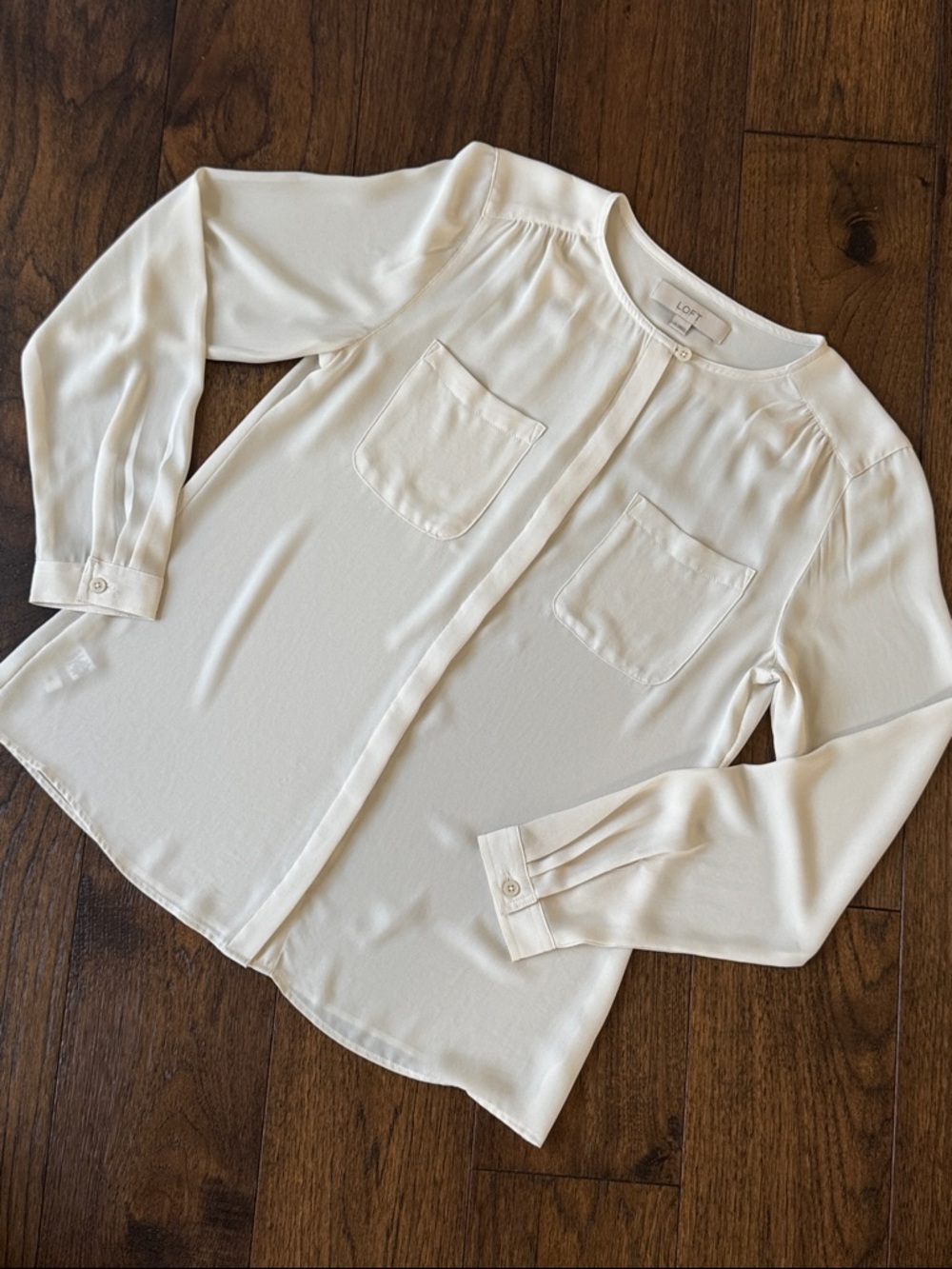 LOFT Ivory Long-Sleeve Pocket Blouse